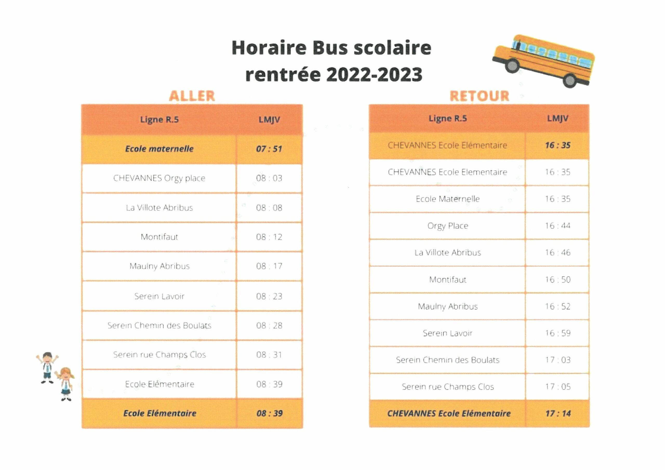 Horaires de bus année scolaire 2022-2023